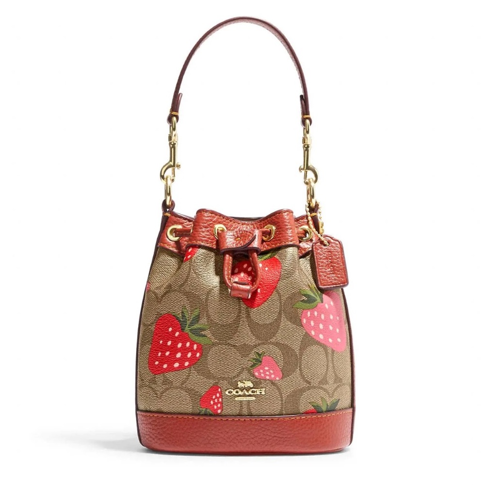 Coach : Dempsey Strawberry Mini Bucket Bag | Canvas | NWT